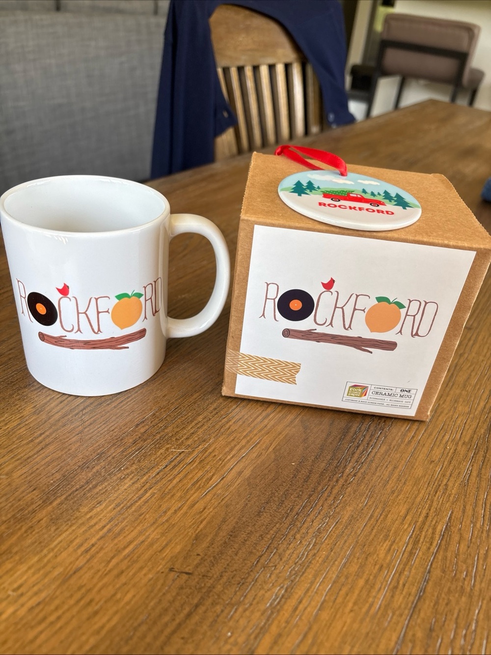Rockford Ceramic Coffee Mug with Holiday Ornament Set